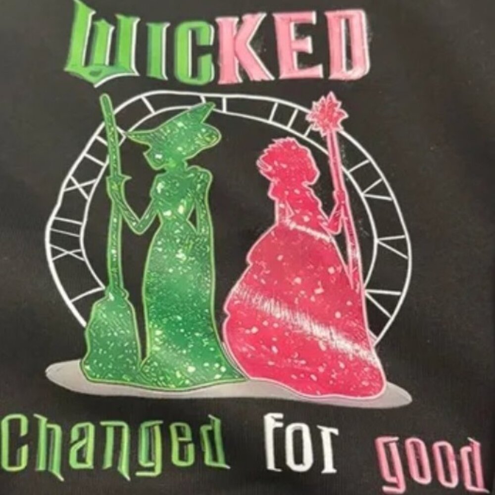 Wicked Black Hoodie Graphic pink/green character’s Size 130 = Size 6 to girls